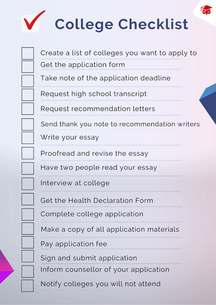 A checklist to apply to college.